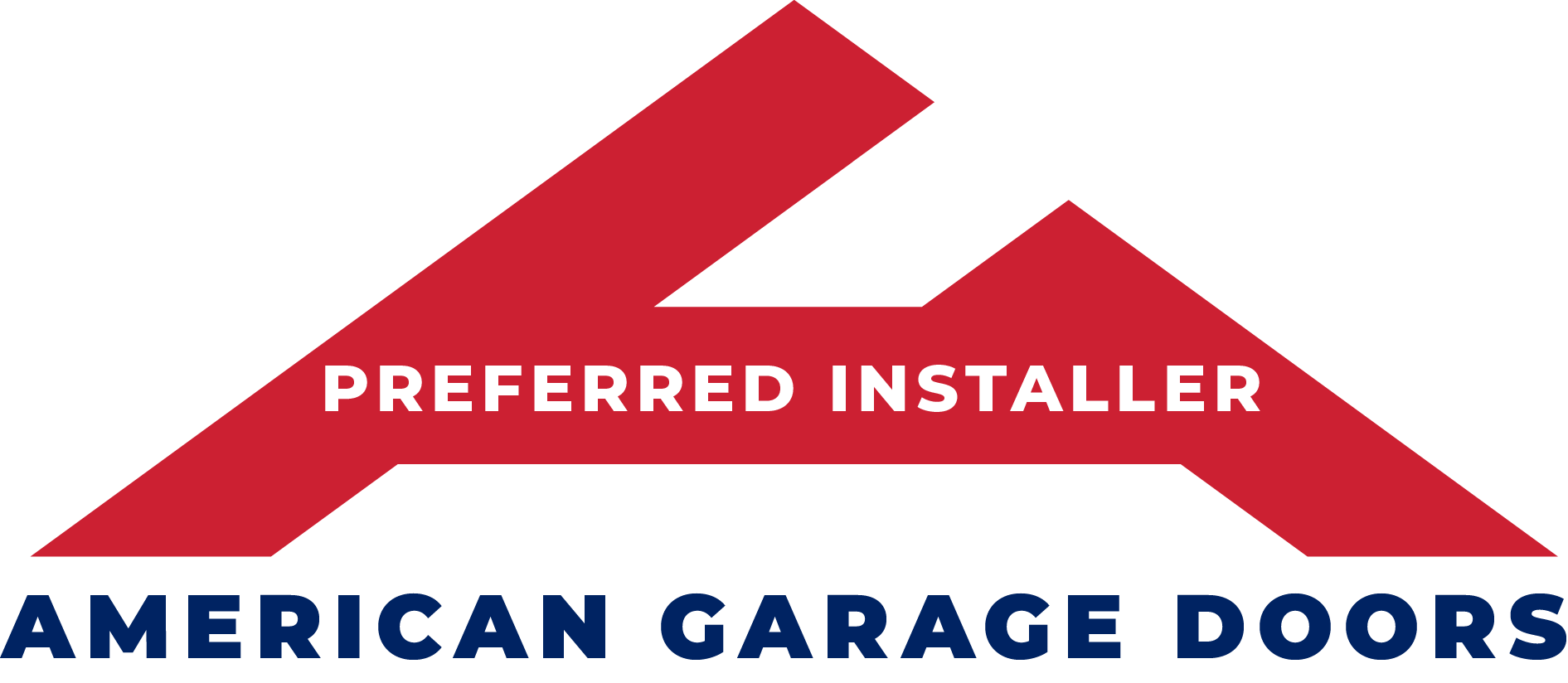 A red geometric logo resembling the letters "AG," with the words "PREFERRED INSTALLER" in white. Below, in blue capital letters, it reads "AMERICAN GARAGE DOORS.
